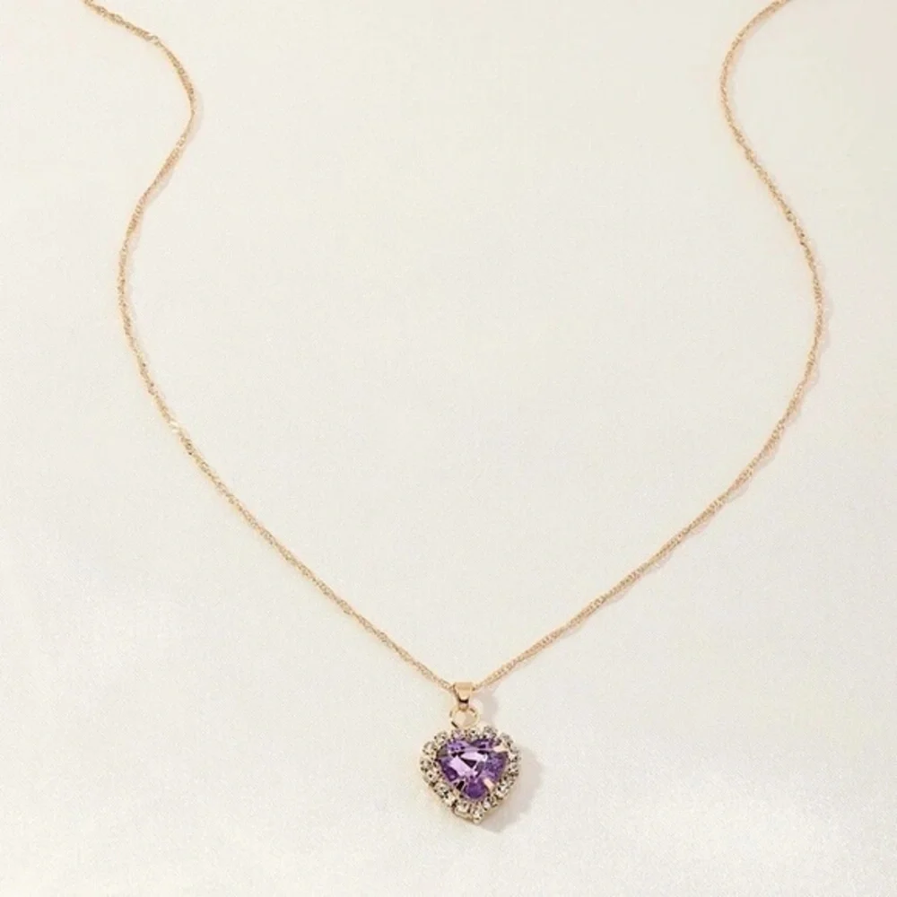 Rhinestone Heart Charm Pendant Necklace - Picture 4 of 7
